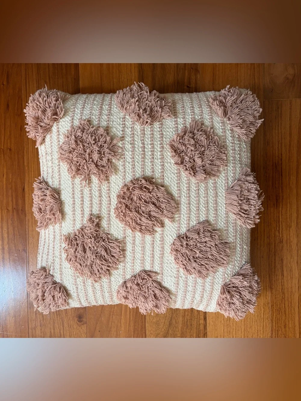 Decorative Mauve Pom-Pom Throw Pillow - Mauve and Cream